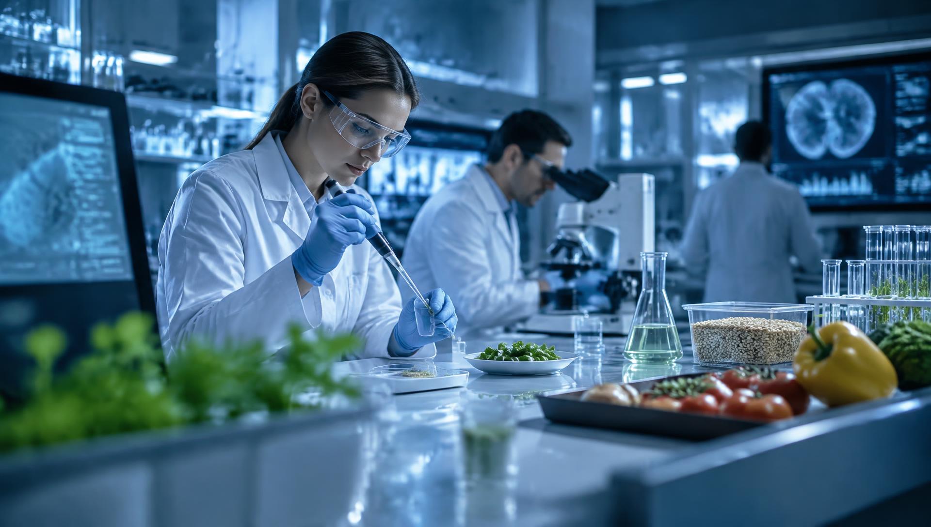 Investigadoras e investigadores analizando muestras en un laboratorio agroalimentario
